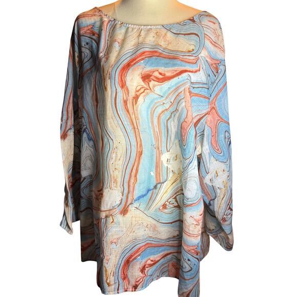 Marbled Abstract Print Long Sleeve Tunic Blouse, Plus Size 6XL - Picture 1 of 6